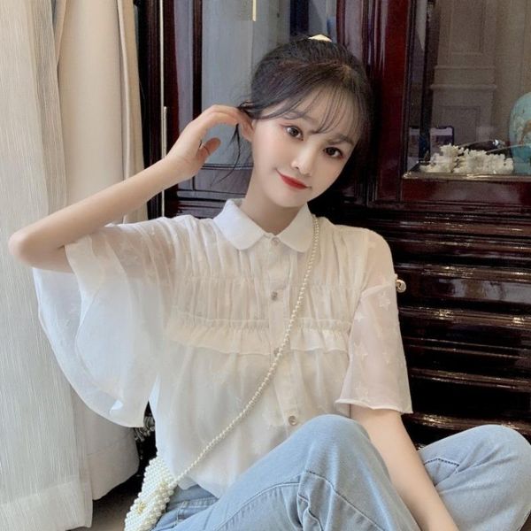 women's blouses & shirts women 2021 summer fashion solid color ruffled female loose chiffon ladies single breasted thin n176, White
women's blouses & shirts women 2021 summer fashion solid color ruffled female loose chiffon ladies single breasted thin n176, White