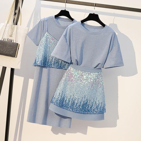 plus size clothing 2 piece women tracksuits set sequined t shirt solid and skirt for spaghetti straps tank suit, Gray
plus size clothing 2 piece women tracksuits set sequined t shirt solid and skirt for spaghetti straps tank suit, Gray
