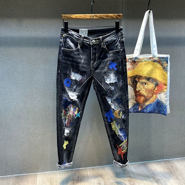 jeans fashion streetwear men elastic cotton embroidery designer slim ripped jeans denim punk pencil pants patch hip hop trousers, Blue
jeans fashion streetwear men elastic cotton embroidery designer slim ripped jeans denim punk pencil pants patch hip hop trousers, Blue