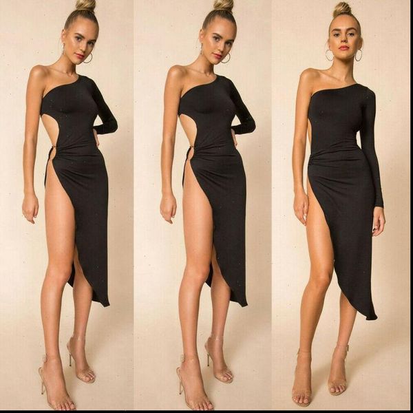 thigh high slit bodycon womens dress solid one shoulder evening party midi club fashion hollow irregular, Black;gray
thigh high slit bodycon womens dress solid one shoulder evening party midi club fashion hollow irregular, Black;gray