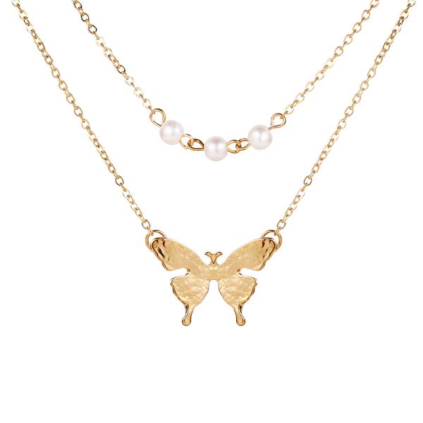 50710 double layer imitation pearl butterfly pendant necklace creative clavicle chain, Silver
50710 double layer imitation pearl butterfly pendant necklace creative clavicle chain, Silver