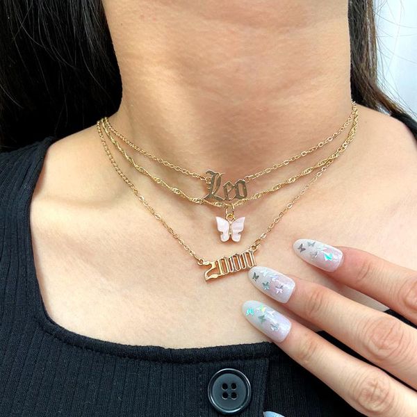 fashion gold color stainless steel necklace for women multilayer constellation leo letter butterfly pendant chain chokers gift, Golden;silver
fashion gold color stainless steel necklace for women multilayer constellation leo letter butterfly pendant chain chokers gift, Golden;silver