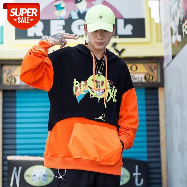 american street hip-hop color contrast sweater, high matching funny smiley face print hooded sweater men #2h5i, Black
american street hip-hop color contrast sweater, high matching funny smiley face print hooded sweater men #2h5i, Black