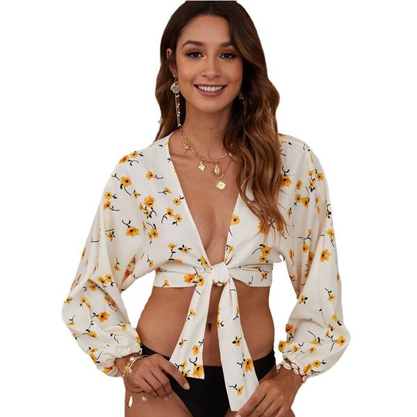 women's swimwear donsignet summer t-shirt flower print v-neck bandage long sleeve beach sun protection cover-ups women crop top, White;black
women's swimwear donsignet summer t-shirt flower print v-neck bandage long sleeve beach sun protection cover-ups women crop top, White;black