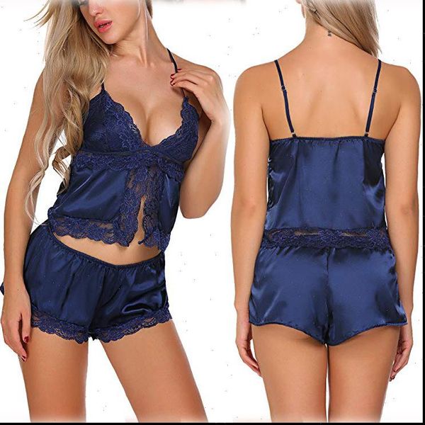 two piece summer pajamas set womens sleepwears lace satin nightwear lingerie pyjamas homewear sleeveless shorts, Black;red
two piece summer pajamas set womens sleepwears lace satin nightwear lingerie pyjamas homewear sleeveless shorts, Black;red