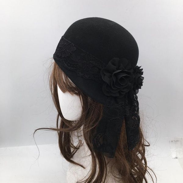 berets the lady elegant temperament black flower bud silk wool beret french for wedding hat women felt, Blue;gray
berets the lady elegant temperament black flower bud silk wool beret french for wedding hat women felt, Blue;gray
