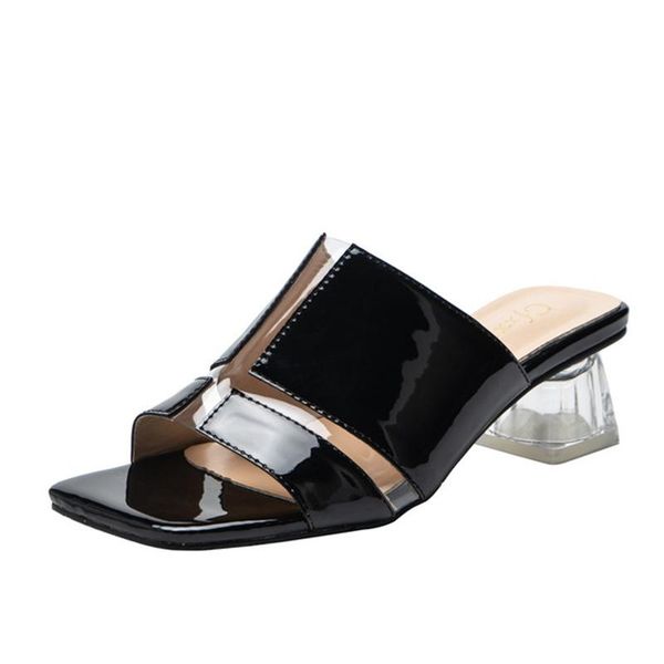 women's shoes slippers 2021 summer style european and american fashion square head mirror transparent low-heel, Black
women's shoes slippers 2021 summer style european and american fashion square head mirror transparent low-heel, Black