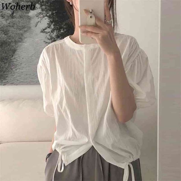 women simple shirts korean chic temperament round neck single-breasted drawstring lace-up blouses puff sleeve loose 210519, White
women simple shirts korean chic temperament round neck single-breasted drawstring lace-up blouses puff sleeve loose 210519, White