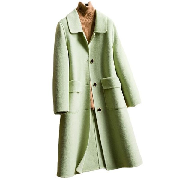 women's wool & blends 2021 autumn 100% genuine double-faced woolen coat female black long jacket real casaco feminino gmm96