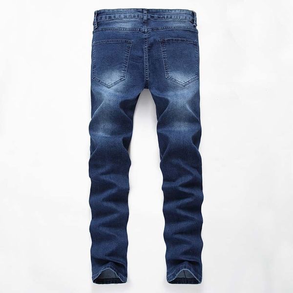 men casual jeans slim denim pants knee holes ripped distressed scratched middle zipper washed bleached high quality, Blue
men casual jeans slim denim pants knee holes ripped distressed scratched middle zipper washed bleached high quality, Blue