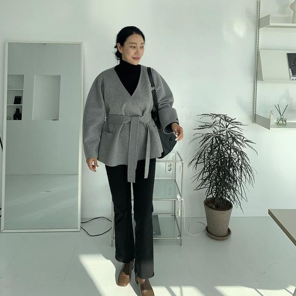 women's wool & blends 2021 autumn east gate loose woolen coat grey short belt small cashmere female, Black
women's wool & blends 2021 autumn east gate loose woolen coat grey short belt small cashmere female, Black