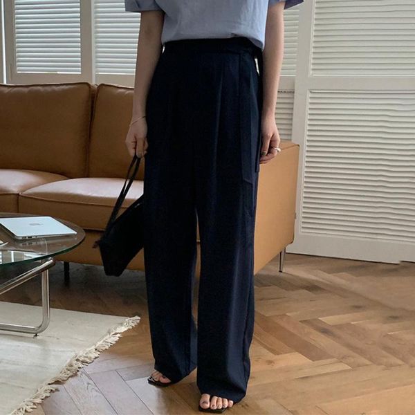 women's pants & capris high waist pleated solid wide leg loose all-match women long floor trousers 2021 summer female causal stright pa, Black;white 
women's pants & capris high waist pleated solid wide leg loose all-match women long floor trousers 2021 summer female causal stright pa, Black;white