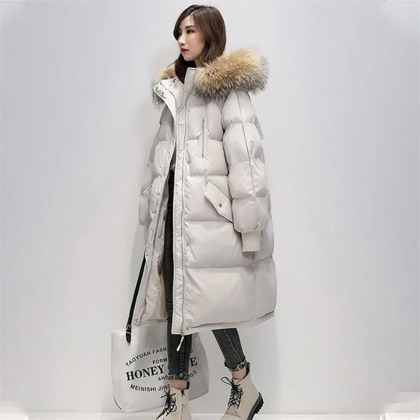 women's winter long down cotton jacket korean stye large fur collar hooded thick parkas warm loose clothing women coat 211216, Black
women's winter long down cotton jacket korean stye large fur collar hooded thick parkas warm loose clothing women coat 211216, Black