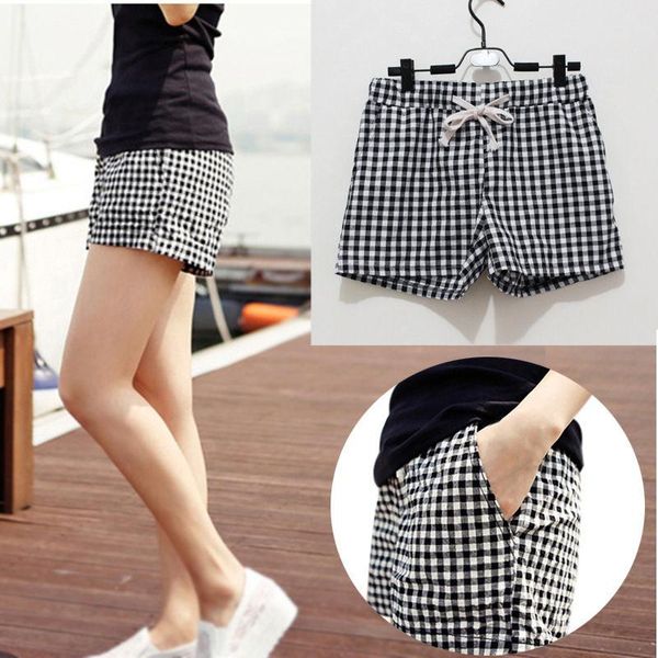 women's shorts ly fashion women plaid casual loose elastic waist all-match summer cotton short pants, White;black
women's shorts ly fashion women plaid casual loose elastic waist all-match summer cotton short pants, White;black