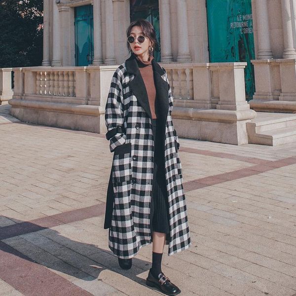 women's wool & blends autumn fashion classic plaid trench coat for women windbreaker 2021 spring korean office lady femme, Black
women's wool & blends autumn fashion classic plaid trench coat for women windbreaker 2021 spring korean office lady femme, Black