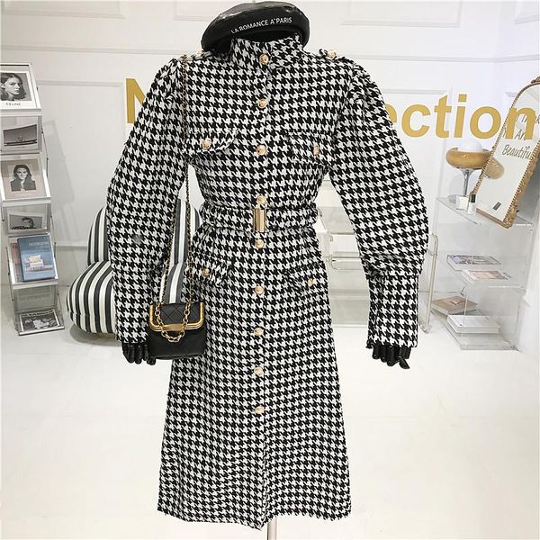 women's wool & blends cardigan coat 2021 retro temperament stand collar thousand bird plaid long lace up, Black
women's wool & blends cardigan coat 2021 retro temperament stand collar thousand bird plaid long lace up, Black