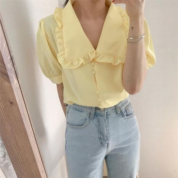 women's blouses & shirts hzirip summer trend chic fashion elegant sweet lapel 2021 solid color chiffon shirt doll collar women short, White
women's blouses & shirts hzirip summer trend chic fashion elegant sweet lapel 2021 solid color chiffon shirt doll collar women short, White