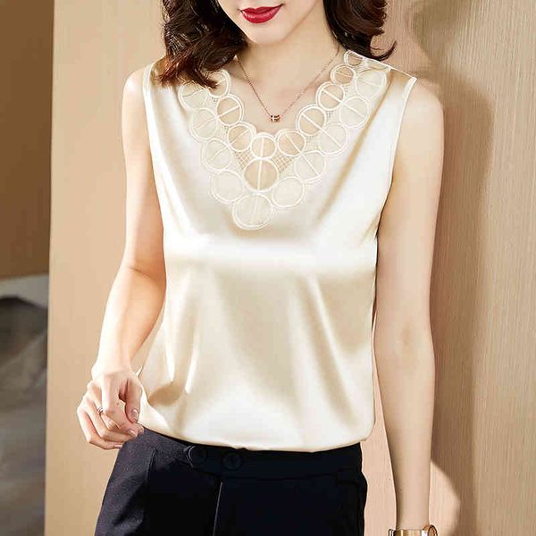 korean silk women blouses shirts woman satin shirt sleeveless blouse plus size elastic lace v-neck 210427, White
korean silk women blouses shirts woman satin shirt sleeveless blouse plus size elastic lace v-neck 210427, White