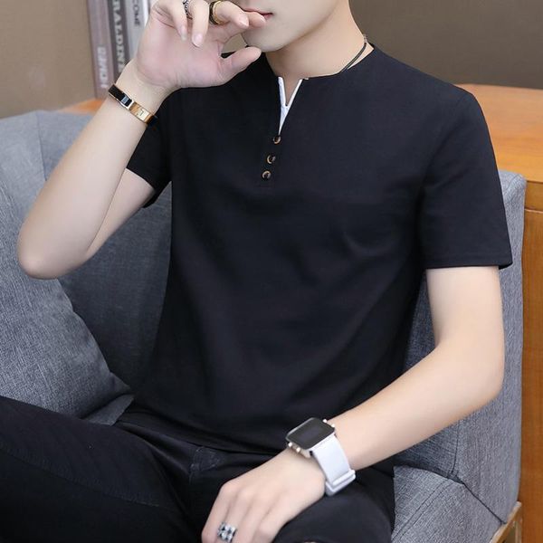 men's t-shirts summer youth t-shirt cotton blended thin casual pullover short-sleeved v-neck fashion bottoming shirt, White;black
men's t-shirts summer youth t-shirt cotton blended thin casual pullover short-sleeved v-neck fashion bottoming shirt, White;black