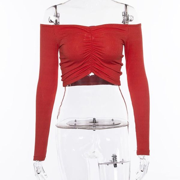 women's t-shirt autumn ribbed knitted for women long sleeve off shoulder v neck crop red black trendy tee clothes, White
women's t-shirt autumn ribbed knitted for women long sleeve off shoulder v neck crop red black trendy tee clothes, White