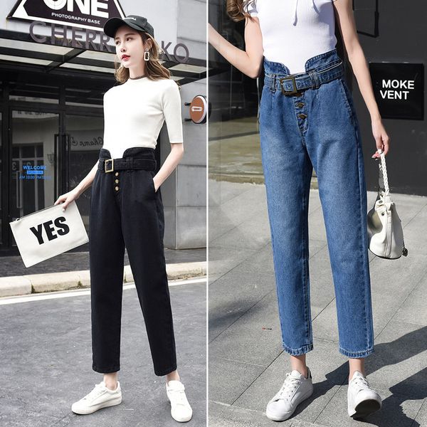 jeans 2021 spring korean high waist irregular radish pants casual women's versatile capris harem, Blue
jeans 2021 spring korean high waist irregular radish pants casual women's versatile capris harem, Blue