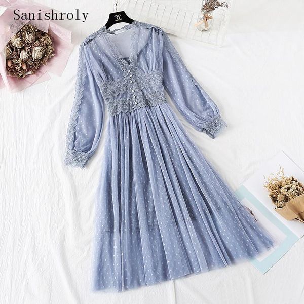 casual dresses two pieces women long lace dress spring autumn sleeve v-neck beading mesh female dot pleated vestidos, Black;gray
casual dresses two pieces women long lace dress spring autumn sleeve v-neck beading mesh female dot pleated vestidos, Black;gray