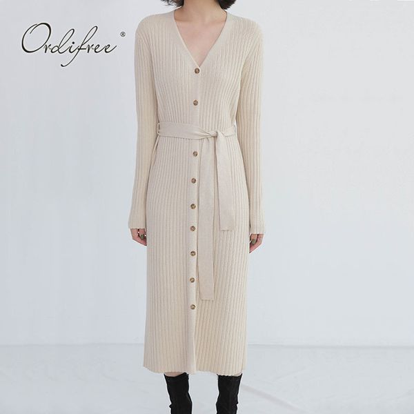 autumn winter women long sleeve single breasted loose belted maxi knitted sweater dress 210415, Black;gray
autumn winter women long sleeve single breasted loose belted maxi knitted sweater dress 210415, Black;gray
