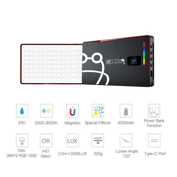 pocket rgb led video light 16w panel ip67 waterproof 2500k-8500k cri97+ magnetic & power bank function for vlogging flash heads
pocket rgb led video light 16w panel ip67 waterproof 2500k-8500k cri97+ magnetic & power bank function for vlogging flash heads