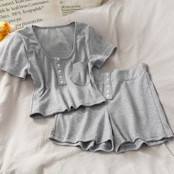 fashion two-piece female slim slimming short tight-fitting solid color t-shirt with high waist casual shorts women's tracksuits, Gray
fashion two-piece female slim slimming short tight-fitting solid color t-shirt with high waist casual shorts women's tracksuits, Gray