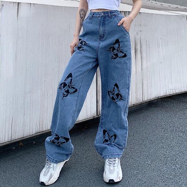 women's jeans woman 2021 summer vintage long trousers cowboy female loose streetwear butterfly print pants, Blue
women's jeans woman 2021 summer vintage long trousers cowboy female loose streetwear butterfly print pants, Blue