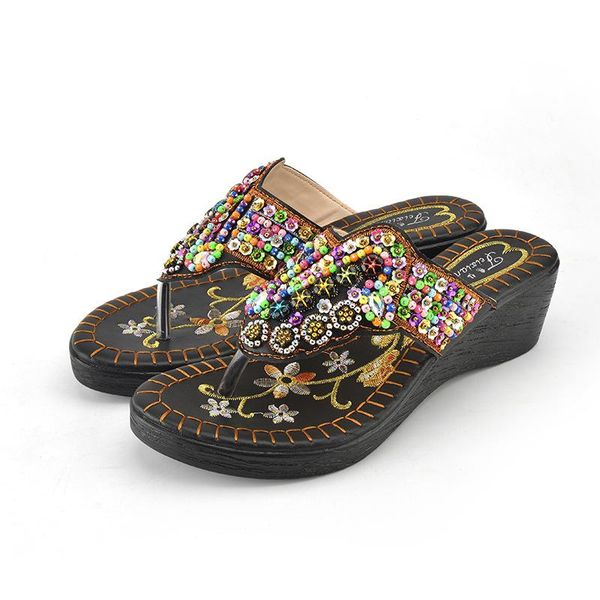 slippers women summer wedge slides thick bottom bohemia flip flops beach fashioin beading, Black
slippers women summer wedge slides thick bottom bohemia flip flops beach fashioin beading, Black