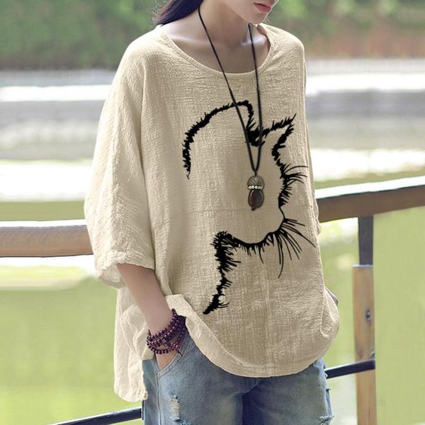 women's blouses & shirts women vintage solid cat print cotton linen t-shirts color 2021 summer casual o-neck three-quarter sleeve blous, White
women's blouses & shirts women vintage solid cat print cotton linen t-shirts color 2021 summer casual o-neck three-quarter sleeve blous, White