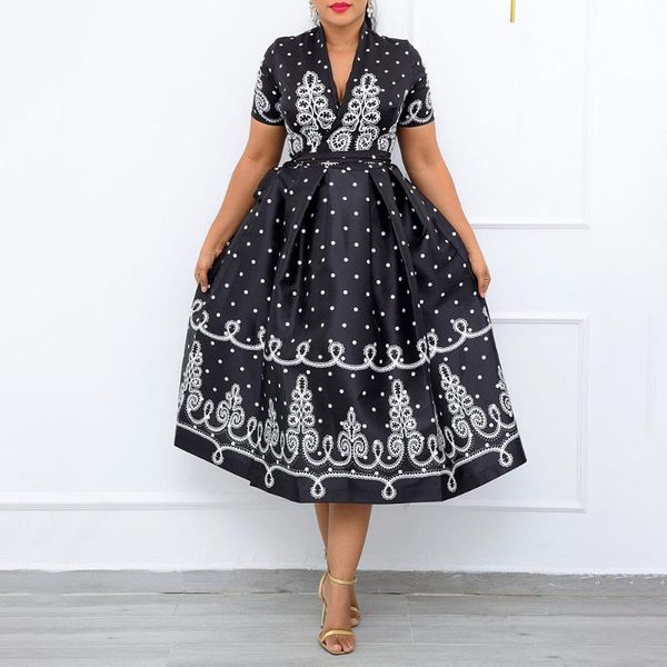 party dresses summer 2021 printing black high waist fashion temperament europe america african women's dress oversize v-neck, White;black
party dresses summer 2021 printing black high waist fashion temperament europe america african women's dress oversize v-neck, White;black