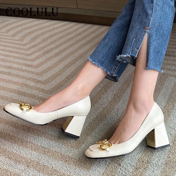 dress shoes coolulu high heels genuine leather square toe woman chunky heel pumps metal decoration female footwear spring white, Black
dress shoes coolulu high heels genuine leather square toe woman chunky heel pumps metal decoration female footwear spring white, Black