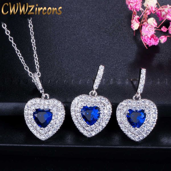 fashion women love gift dark blue cubic zirconia heart shape pendant necklace and earrings ladies jewelry set t272 210714, Silver
fashion women love gift dark blue cubic zirconia heart shape pendant necklace and earrings ladies jewelry set t272 210714, Silver
