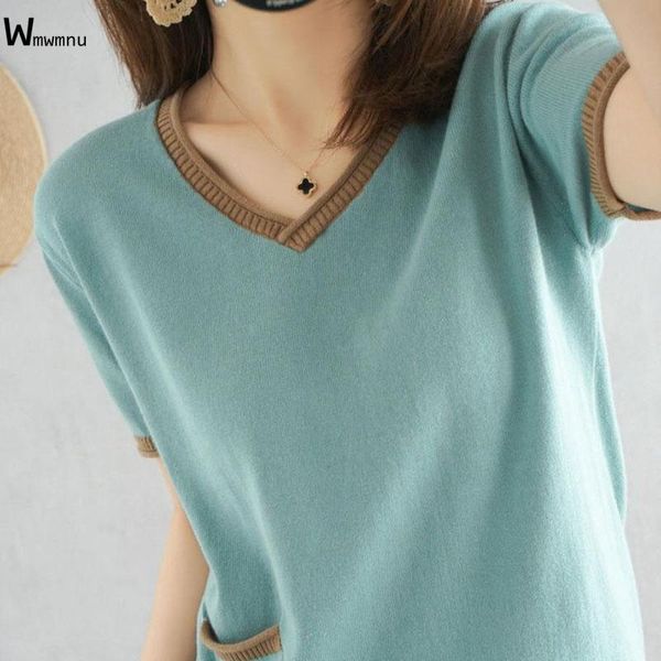 women's t-shirt casual v-neck knitted with pocket 2021 knitwear tee female plus size fashion patchwork short sleeve women, White
women's t-shirt casual v-neck knitted with pocket 2021 knitwear tee female plus size fashion patchwork short sleeve women, White