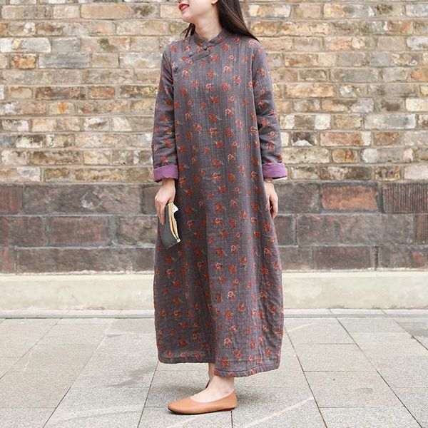 women floral print dress chinese cheongsam dresses casual spring autumn double-layer cotton long, Black;gray
women floral print dress chinese cheongsam dresses casual spring autumn double-layer cotton long, Black;gray