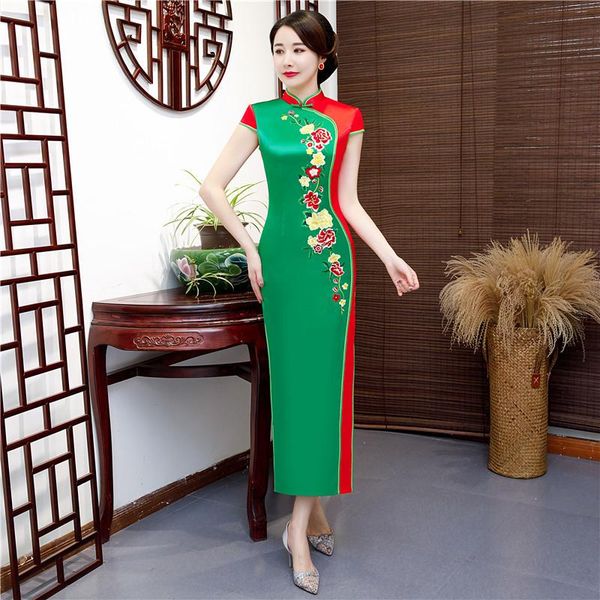 ethnic clothing embroidery plus size 3xl-5xl cheongsam elegant formal party dress mandarin collar long qipao satin summer vestidos, Red
ethnic clothing embroidery plus size 3xl-5xl cheongsam elegant formal party dress mandarin collar long qipao satin summer vestidos, Red