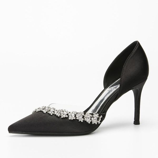 dress shoes pointed shallow mouth rhinestone hollow sandals satin fine heel high heels single, Black
dress shoes pointed shallow mouth rhinestone hollow sandals satin fine heel high heels single, Black