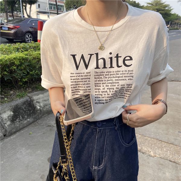 letter printed cotton fresh casual short sleeve women o-neck cute sweet college wind spring summer t-shirts 210426, White
letter printed cotton fresh casual short sleeve women o-neck cute sweet college wind spring summer t-shirts 210426, White