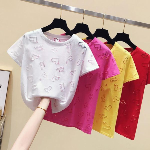summer fashion hollow round neck short sleeve loose women's t-shirt trend h381, White
summer fashion hollow round neck short sleeve loose women's t-shirt trend h381, White