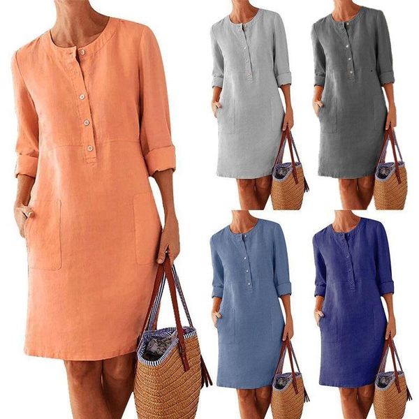 casual dresses spring and autumn cotton linen long sleeve o neck knee for women pocket solid fashion party plus size ruched dress, Black;gray
casual dresses spring and autumn cotton linen long sleeve o neck knee for women pocket solid fashion party plus size ruched dress, Black;gray