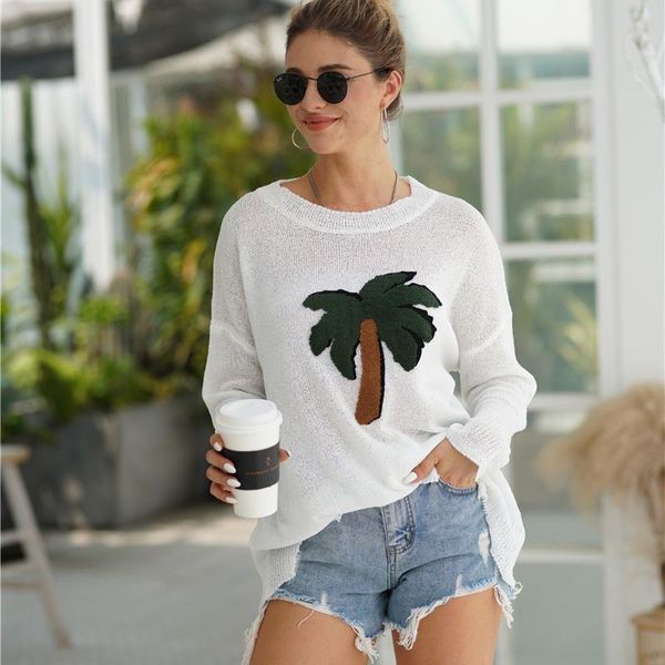 women's sweaters korean version knitted sweater autumn coconut tree embroidery casual long-sleeved plus size loose top, White;black
women's sweaters korean version knitted sweater autumn coconut tree embroidery casual long-sleeved plus size loose top, White;black