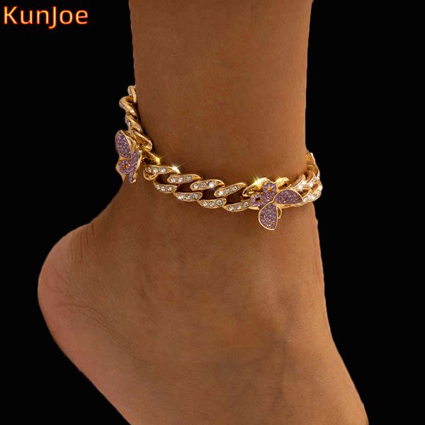 kunjoe punk iced out butterfly luxury gold color cuban chain anklet bracelet beach barefoot women hip hop jewelry, Golden;silver
kunjoe punk iced out butterfly luxury gold color cuban chain anklet bracelet beach barefoot women hip hop jewelry, Golden;silver