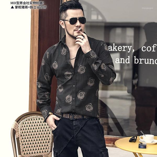 spring style men's slim print shirt retro washed and brushed long sleeve floral s5025 dress shirts, White;black
spring style men's slim print shirt retro washed and brushed long sleeve floral s5025 dress shirts, White;black