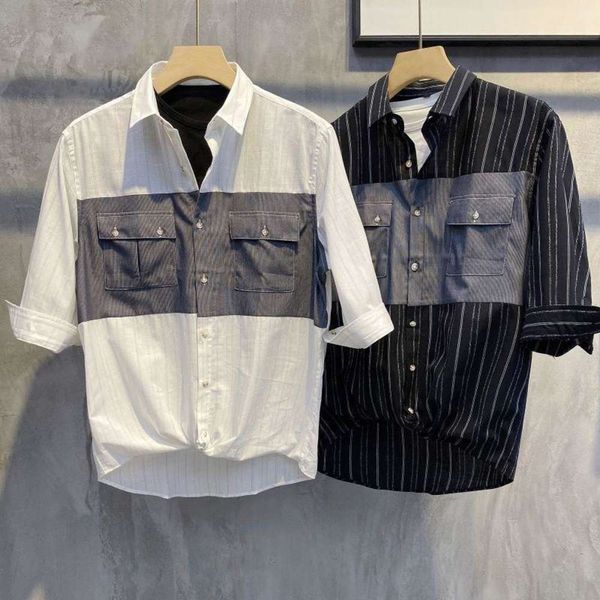 men's casual shirts shirtthin simple stripe color contrast ruffian handsome men's slim standing 5 middle sleeve casual inch shirt, White;black
men's casual shirts shirtthin simple stripe color contrast ruffian handsome men's slim standing 5 middle sleeve casual inch shirt, White;black