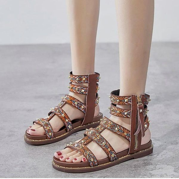 sandals summer women's ethnic style fashion thick soled roman rivet beach flat cold boots open toe high shoes, Black
sandals summer women's ethnic style fashion thick soled roman rivet beach flat cold boots open toe high shoes, Black