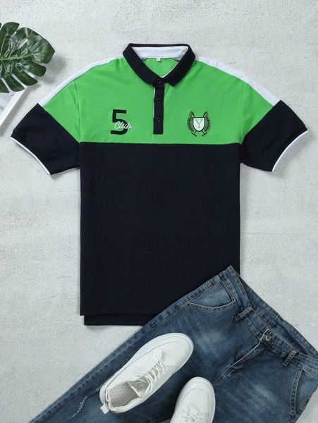 men cut and sew embroidery detail polo shirt s1di#, White;black