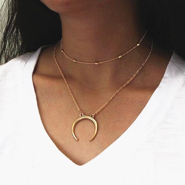 fashion jewelry vintage double layer copper beads moon pendant necklace multilayer choker necklaces gift for women girl chokers, Golden;silver
fashion jewelry vintage double layer copper beads moon pendant necklace multilayer choker necklaces gift for women girl chokers, Golden;silver
