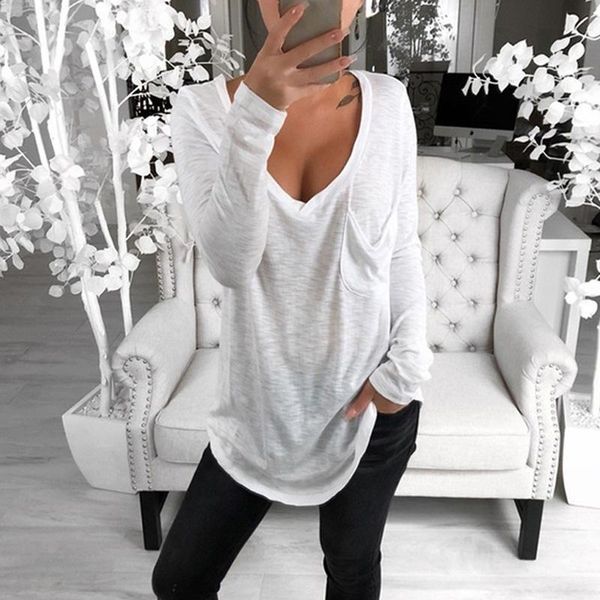 women's t-shirt ladies spring autumn long sleeve fashion elegant solid color pocket casual loose v-neck tees plus size s-3xl, White
women's t-shirt ladies spring autumn long sleeve fashion elegant solid color pocket casual loose v-neck tees plus size s-3xl, White